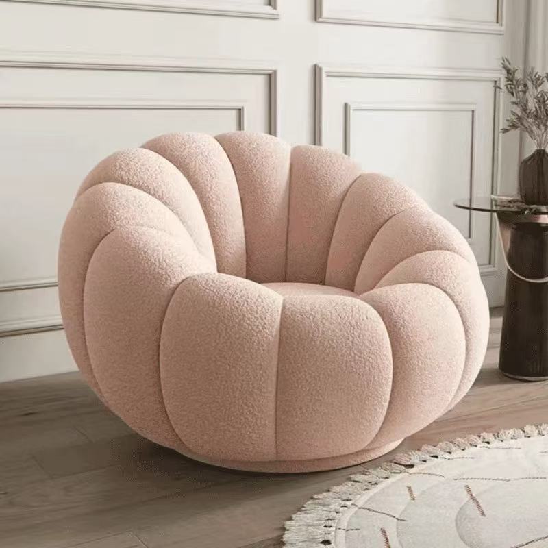 Pink lamb swool single sofa can rotate
