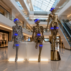 Groot futuristisch LED-verlicht robotfiguur van hars voor hotel, winkelcentrum en showroomdecoratie - Product Image 3