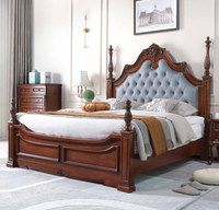 Hochwertiges Europäisches Königliches Stilbett mit Gewindesäule, Vintage Dunkelbrauner Samt + Schaumstoff, Weiches Langlebiges Massivholz-Schlafzimmerbett
