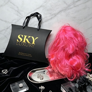 Custom Matte Black Pillow <b>Box</b> Gold Foil Hot Stamping Luxury Gift Packaging <b>Box</b> With Ribbon Handle For Jewelry Cosmetic Wig - Product Image 1