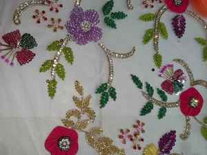 Tissu en dentelle perlée de qualité supérieure avec broderie à la main idéal pour les projets de créateurs, personnalisés et nuptiaux Lehenga - Product Image 2