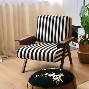 Poltrona Singola in Stile Vintage Francese, in Legno Massello e Gomma, Marrone, Design Art Deco, per Soggiorno e Balcone - Product Image 1