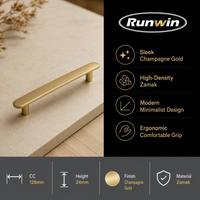 Pegangan Lemari Dapur Modern dari Pabrik OEM, Bahan Paduan Seng Warna Champagne Gold, Ukuran 128mm, untuk Kabinet, Laci, dan Perabot Lainnya