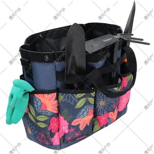 Sac à outils de jardin floral portable, porte-outils multifonction avec fermeture à pression, design suspendu, motif de fleurs bleues - Product Image 4