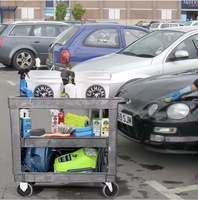Carrito de Servicio Rodante de Alta Resistencia para Almacén o Garaje, con 3 Niveles, Bandeja Superior de Plástico, Capacidad para 500 Libras, con Ruedas de 5 Pulgadas