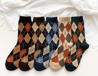 Chaussettes vintage pour femmes, motif Argyle, chaussettes rétro à carreaux en coton, motif Union Jack, chaussettes décontractées pour femmes, chaussettes chaudes d'hiver, vente en gros