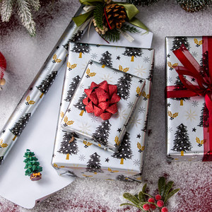 Christmas Tree and Holly <b>Pattern</b> Gift Wrapping <b>Paper</b> Double-Sided Metallized Art <b>Paper</b> for Holiday Packaging - Product Image 1