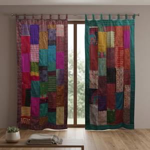 Vente De Gros Vintage Kantha Rideaux Soie Sari Patchwork Rideaux - Product Image 3