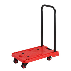 Red Plastic Platform Hand <b>Cart</b> with Steel Handle Four-Wheel Movable <b>Trolley</b> for Home and Business Use - Product Image 5
