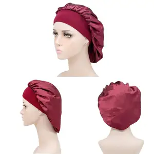 Satin Bonnet Night Sleep Caps com Wide Elastic Band Silk Wrap Soft Head Cover Sleeping Hat para Mulheres e Meninas