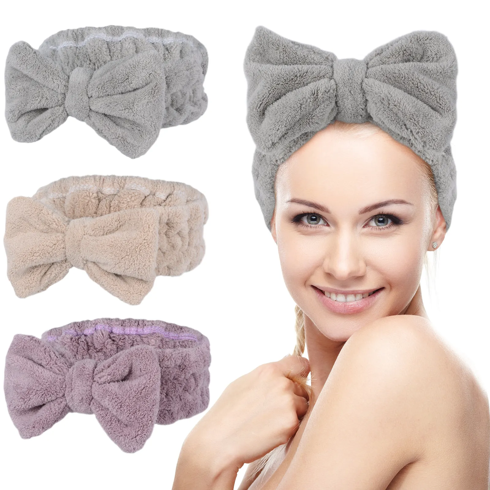 Hair Accessories Soft Carol Fleece Turban Bowknot Headwrpas Custom Makeup Bow Bath Headband for Women