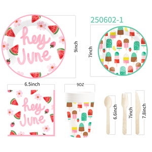 DAMAI Nuevo Juego de Vajilla Desechable con Diseño Personalizado Temático de Verano, Platos, Vasos y Servilletas de Papel para Postres y Cena con Temática de Helado - Product Image 5