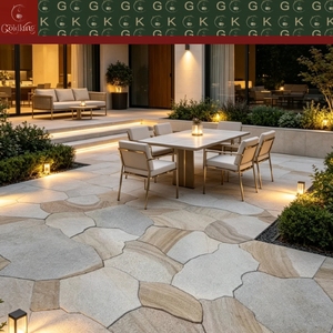 GOLDKING Pietra Naturale Organica per <span class=keywords><strong>Pavimentazione</strong></span> Esterna, Grigio Chiaro Beige con Striature, Bordo Naturale Grezzo, Progetto all'Ingrosso - Product Image 3