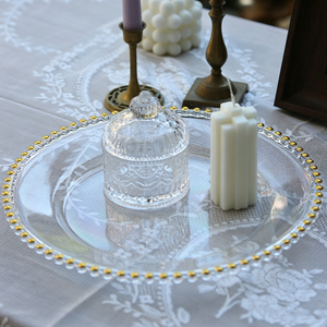 Assiettes de présentation rondes en plastique de 13 pouces avec bordure perlée or, argent, or rose, en acrylique incassable pour décoration de table de mariage et événements - Product Image 3