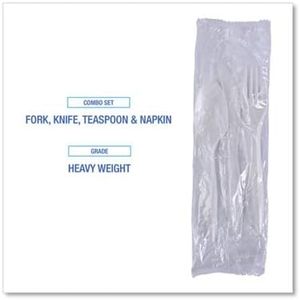 Kit de Couverts Jetables Lourds Quatre Pièces pour Fêtes – Fourchettes/Couteaux/Serviettes/Cuillères en Plastique Blanc – 250 Pièces/Carton - Product Image 4