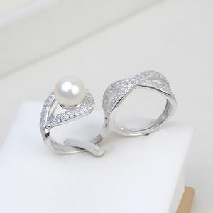 Bague double en argent S925 pour femme, design bouche ouverte, personnalisable, DIY, avec plateau vide semi-fini pour incrustation de perles - Product Image 1