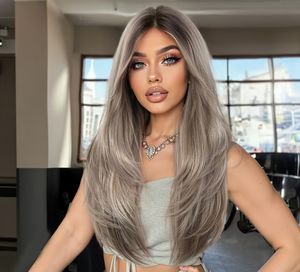 Perruque <span class=keywords><strong>Femme</strong></span> Haut de Gamme Style Européen – Bonnet Petit Format, <span class=keywords><strong>Cheveux</strong></span> Synthétiques <span class=keywords><strong>Gris</strong></span> <span class=keywords><strong>Dégradé</strong></span>, Couverture Complète, Ligne de <span class=keywords><strong>Cheveux</strong></span> Naturelle, Châtain Clair, En Stock - Product Image 1