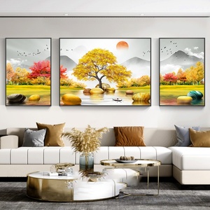 Pinturas de Porcelana y Cristal Hechas a Mano al por Mayor de Fábrica, Arte Mural de Paisajes Dorados, Pintura Tríptica Personalizada de Animales - Product Image 2