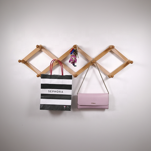 Perchero <span class=keywords><strong>de</strong></span> Pared Extensible <span class=keywords><strong>de</strong></span> <span class=keywords><strong>Madera</strong></span> Rústica Personalizado, Estilo Acordeón, <span class=keywords><strong>de</strong></span> un Solo Nivel, con 10 Clavijas, para Colgar Abrigos o Café - Product Image 1