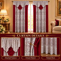 Rideaux Jacquard de Luxe à Passe-Tringle avec Cantonnière Intégrée, Ensemble de 2 Panneaux de Rideaux de Fenêtre avec Pompons et Doublure