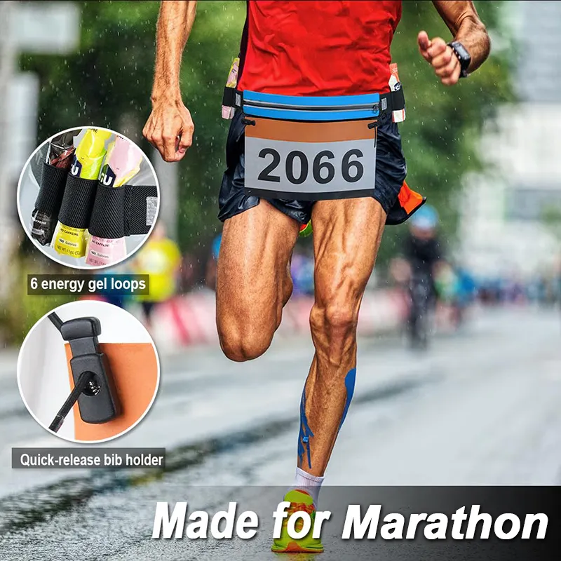 Slanke Hardloop Nummer Riem Triatlon Race Riem Slabbetje Houder Met 6 Energie Gel Lussen Voor Training Jogging Marathon Fietsen