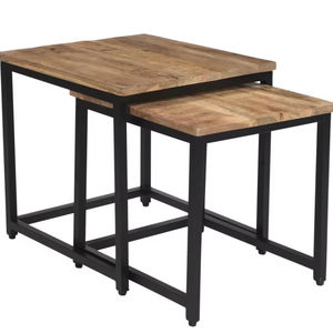 Juego de mesas de centro clásicas de hierro/madera, juego de 2 mesas de centro cuadradas para sala de estar, colección a precio de mayoreo. - Product Image 1