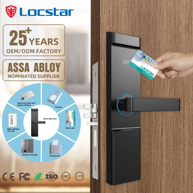 Locstar جديد ذكي الراقية الرقمية حاليا فندق نظام قفل البطاقة الذكية فندق مقبض قفل أمان للأبواب