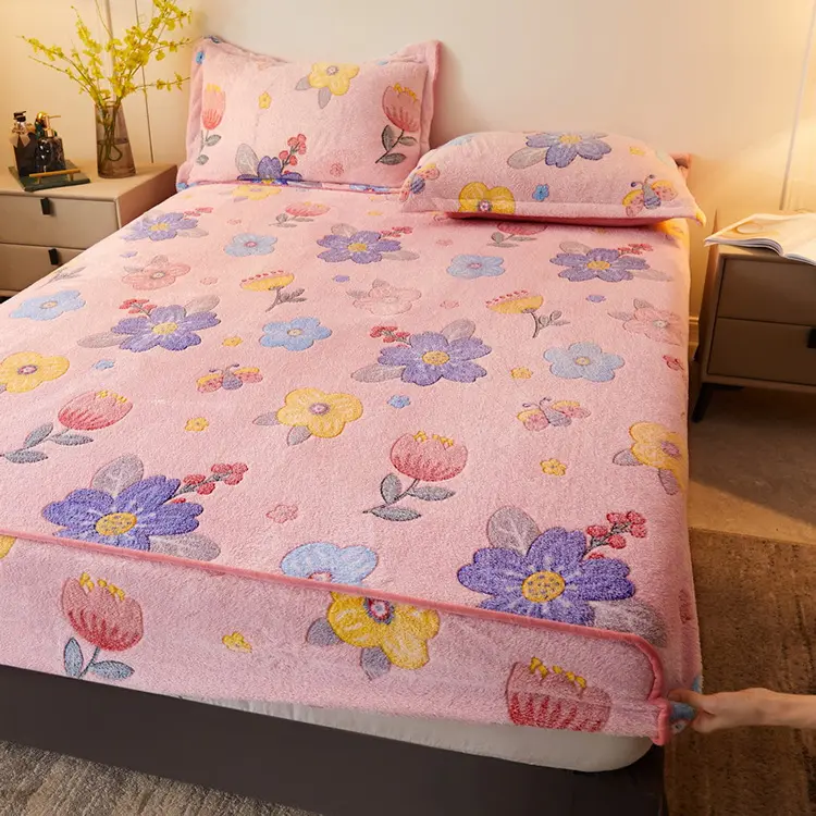Floral And Cartoon Printed Ultra Soft Fitted Sheet Pink Set Microfiber