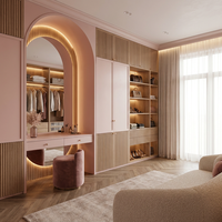 Armoire de chambre à coucher moderne en bois rose poudré certifiée ISO, avec moulures cintrées, disponible en OEM/ODM pour villas