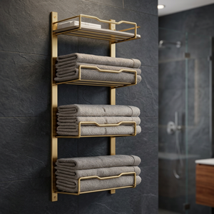 Modern Luxury Gold Wall Mounted <b>Towel</b> Rack 4 Tier Metal Bathroom Storage Organizer Rust Proof Design - Product Image 1
