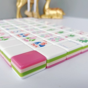 Fichas de Mahjong Americanas Color Rosa, para Uso Doméstico, Set de Regalo, Bolsa de Almacenamiento, Fichas Hechas a Mano, Set de Mahjong de Cristal de Alta Gama - Product Image 4
