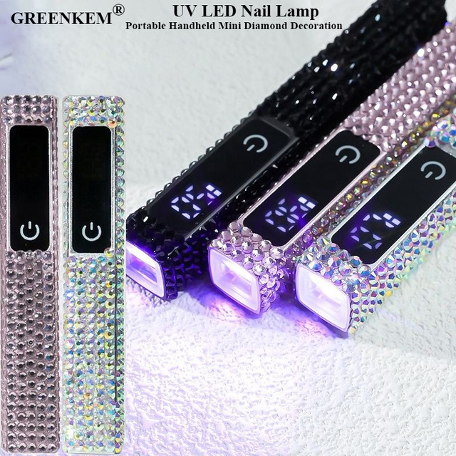 Portable Handheld Mini Nail Lamp for All Gel Polish Quick Dry USB Rechargeable Nail Dryer Machine with Diamond UV LED Nail Lamp