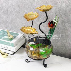 Pecera de Escritorio con Fuente de Agua Corriente, Redonda, de Vidrio y Hierro, Decoración Minimalista para Oficina - Product Image 3