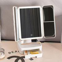 Nouveau miroir de coiffeuse à trois volets cosmétique LED pour femmes miroir de maquillage de bureau Portable avec cadeau de lumière de remplissage