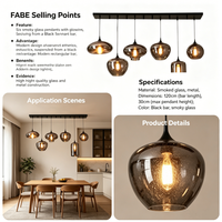 Lustre LED moderne et minimaliste Lampe à suspension d'art en verre rond fumé Lustres décoratifs de cuisine d'intérieur simples et créatifs