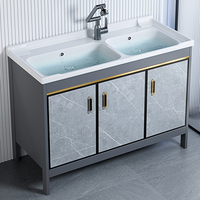 Proveedor de Muebles de Baño de Aluminio Espacial Gris Dorado, Mueble de Lavabo Doble con Espejo y Almacenamiento