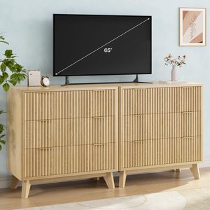 Mesa <span class=keywords><strong>de</strong></span> <span class=keywords><strong>Noche</strong></span> Moderna con Paneles Acanalados Anchos y Almacenamiento, Diseño <span class=keywords><strong>de</strong></span> Perfil Curvo, Acabado <span class=keywords><strong>en</strong></span> Madera Natural para Dormitorio - Product Image 5