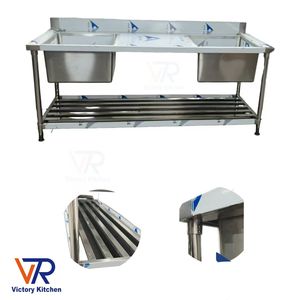 Fregadero Industrial VICTORY KITCHEN de Acero Inoxidable con Triple Cubeta Rectangular, Instalación en Mostrador, Superficie Pulida, Comercial - Product Image 5