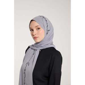 Crescent Weave <b>Embroidered</b> <b>Shawl</b> Grey Chiffon Women Breathable Islamic Scarf - Product Image 4