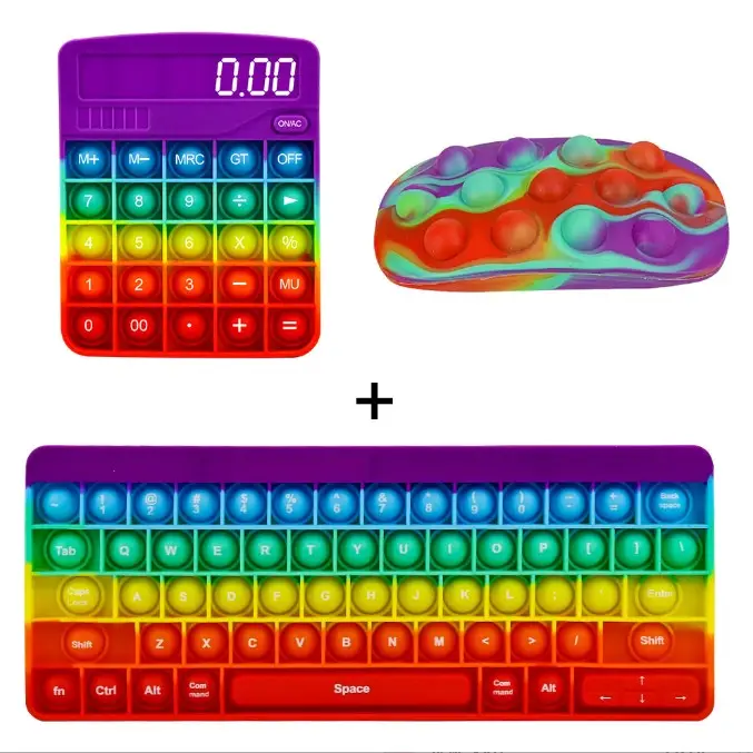 3 Packs Fidget Toy Set Sensory Rainbow Calculator Keyboard Cute Mouse Stress Relief Bubble Squeeze Toy