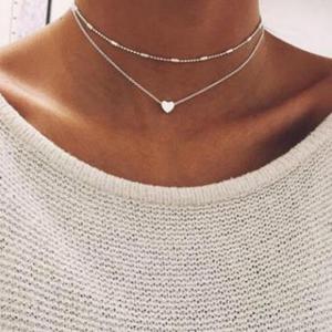 Hot Sale Minimalist Style Small <strong>love</strong> Neck Chain Copper Heart Double Pendant Clavicle Necklace - Product Image 1