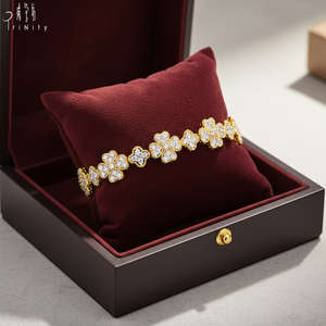 Bracelet en or pur 18 carats avec diamant naturel véritable, design classique trèfle à quatre feuilles, bijoux vintage de luxe haut de gamme, 1 carat, pour cadeau - Product Image 6