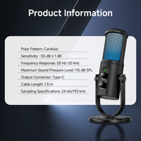 Microphone Yarmee à réduction de bruit intégrée, cardioïde, avec éclairage LED et surveillance zéro-latence pour studio, podcast et enregistrement vocal