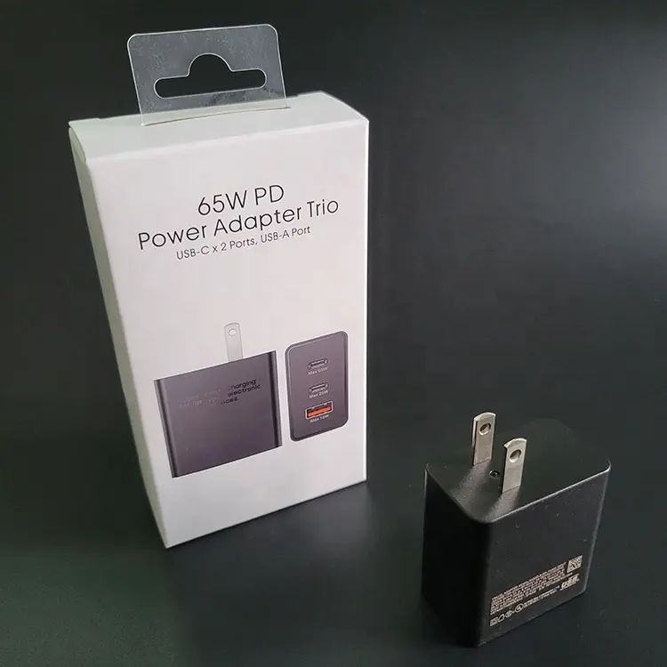 Adaptador de corriente PD de 65w para móvil, cargador superrápido con 2 puertos USB C y puerto USB A para samsung de 65w