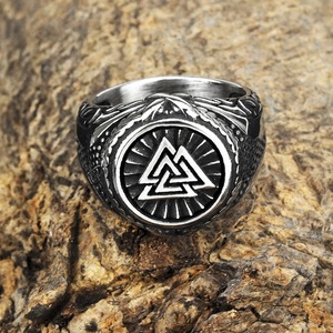 yunnique Men's <b>Titanium</b> Steel <b>Ring</b> Viking Triangle Symbol Geometric Hip Hop Style Gift Jewelry - Product Image 4