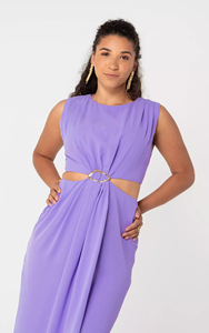 Vestido Midi Morado con Aberturas para Mujer 2026, Estilo Vintage Casual sin Mangas, Elegante con Abertura Lateral y Detalle de Hebilla Dorada, OEM - Product Image 5