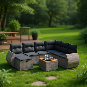 Ensemble de canapés de jardin en rotin gris foncé 6 places, mobilier d'extérieur résistant aux intempéries, design contemporain - Product Image 2