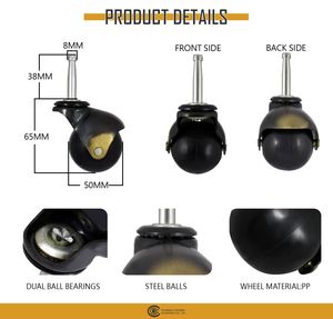 50mm Antique Brass Grip Ring Stem Ball Casters 8mm <b>Swivel</b> PP Wheels for Wooden - Product Image 2