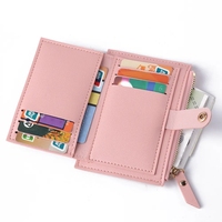 Harga pabrik dompet wanita kulit PU dompet wanita tempat banyak kartu koin kecil ramping pendek dompet ritsleting pengait