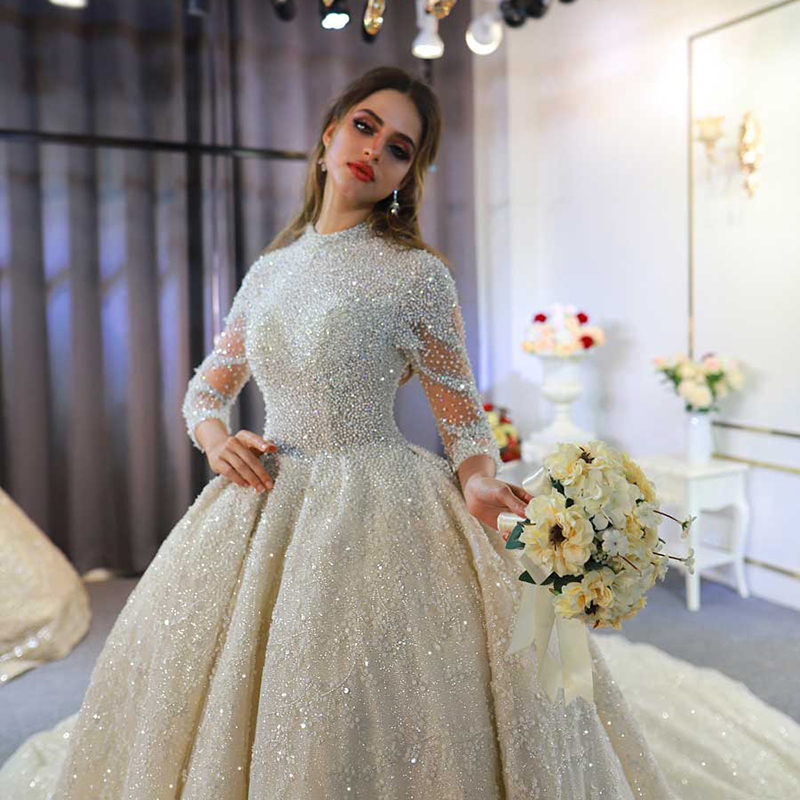 NS3756 White Wedding Dress - Elegant Embroidered Flower